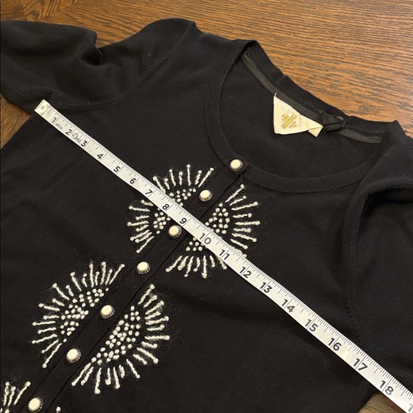 Anthro HWR Monogram Black Button Up Cardigan L - Picture 2 of 8